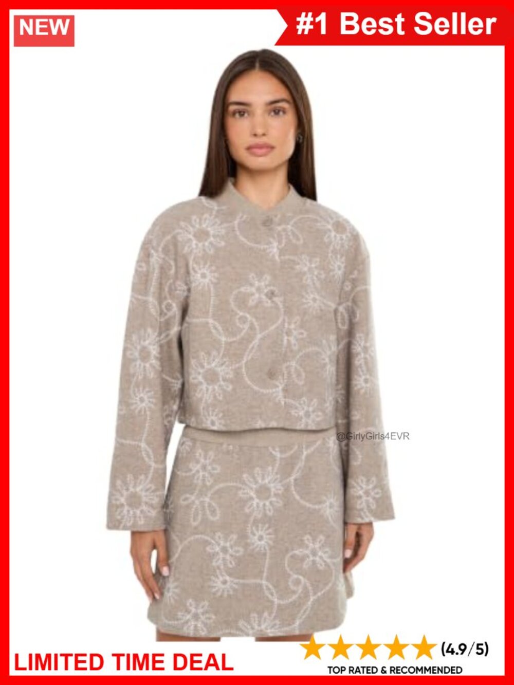 Relaxed Fit Button Up Embroidered Floral Jacket